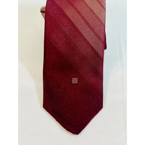 VTG Givenchy Monsieur Burgundy Ombre Tie Striped EUC Designer Logo MOD - Picture 3 of 5